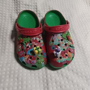 CROCS Red and Green Holiday Clogs Mickey Mouse